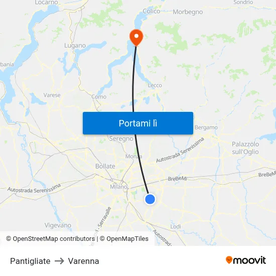 Pantigliate to Varenna map