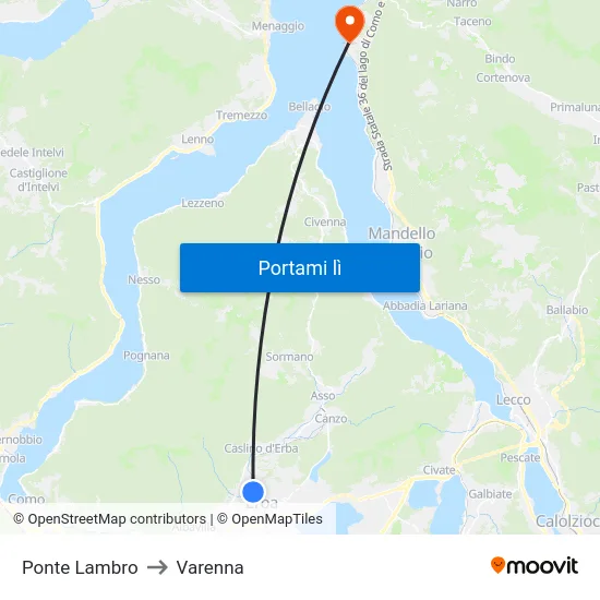 Ponte Lambro to Varenna map