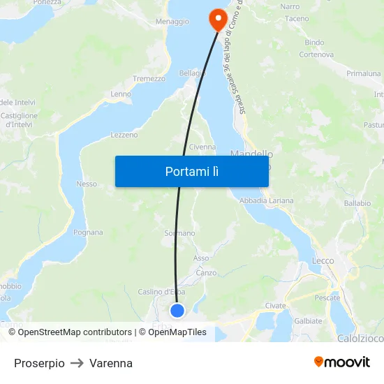 Proserpio to Varenna map