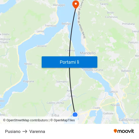 Pusiano to Varenna map