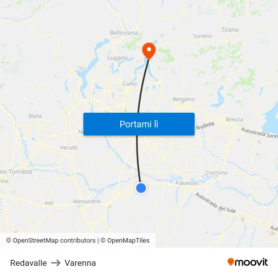 Redavalle to Varenna map