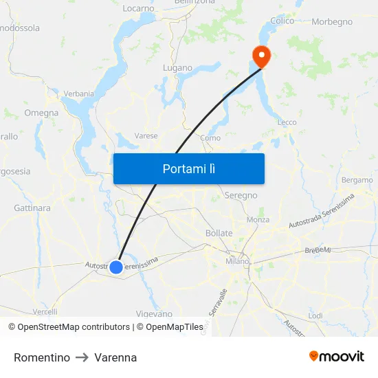 Romentino to Varenna map