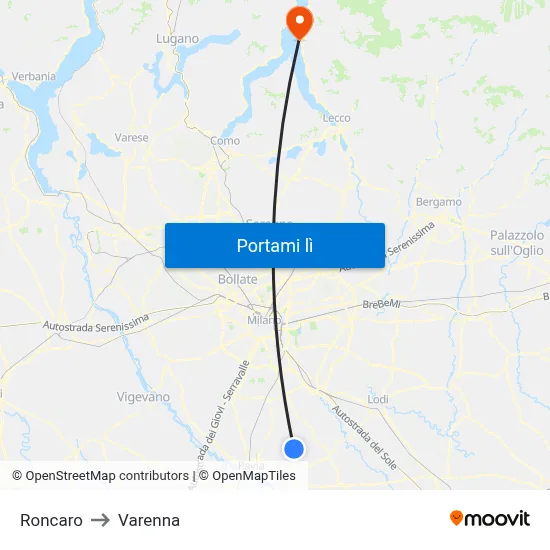 Roncaro to Varenna map