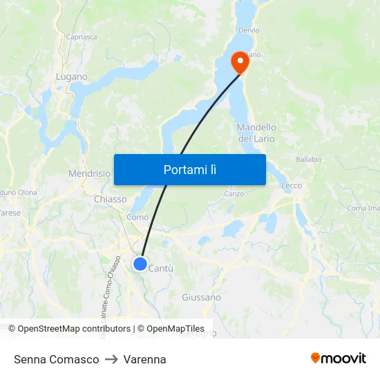 Senna Comasco to Varenna map