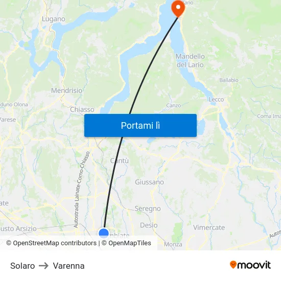 Solaro to Varenna map