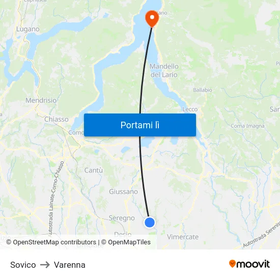 Sovico to Varenna map