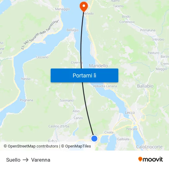 Suello to Varenna map