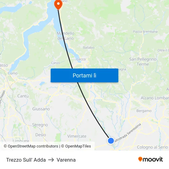 Trezzo Sull' Adda to Varenna map