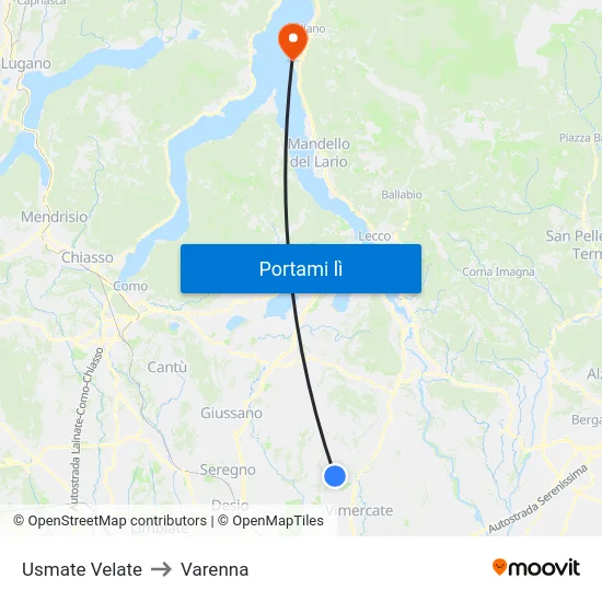 Usmate Velate to Varenna map