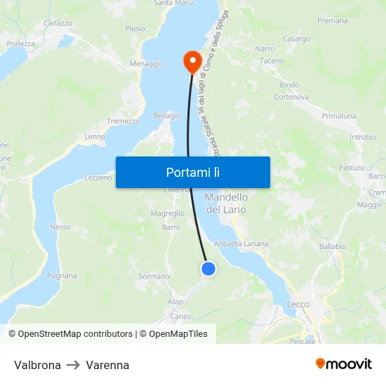 Valbrona to Varenna map