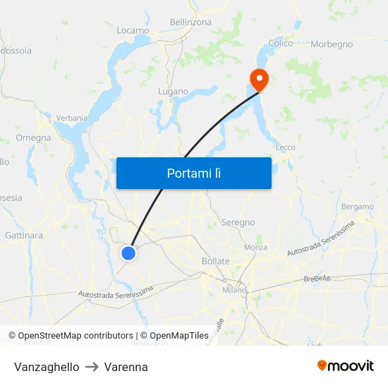Vanzaghello to Varenna map