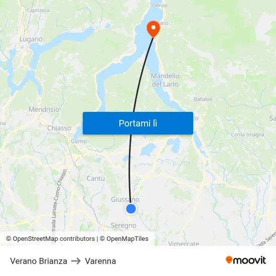 Verano Brianza to Varenna map