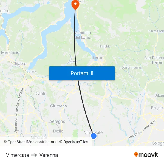 Vimercate to Varenna map
