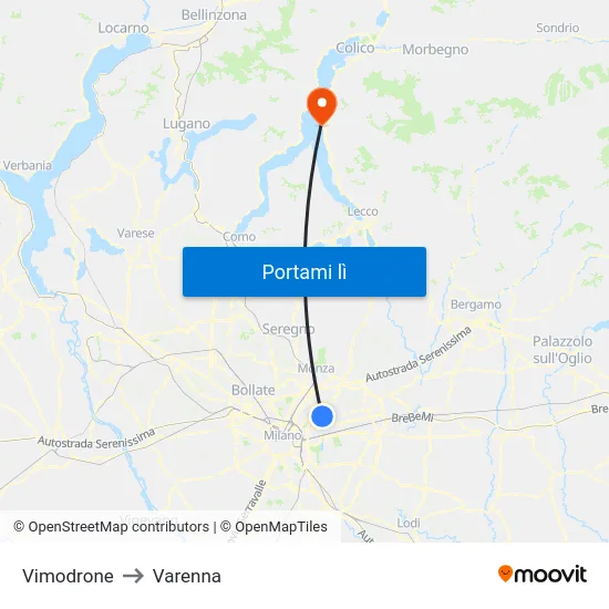 Vimodrone to Varenna map