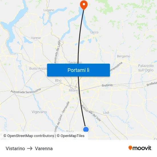 Vistarino to Varenna map