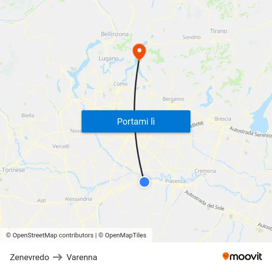 Zenevredo to Varenna map