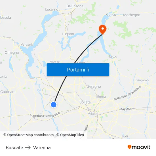 Buscate to Varenna map