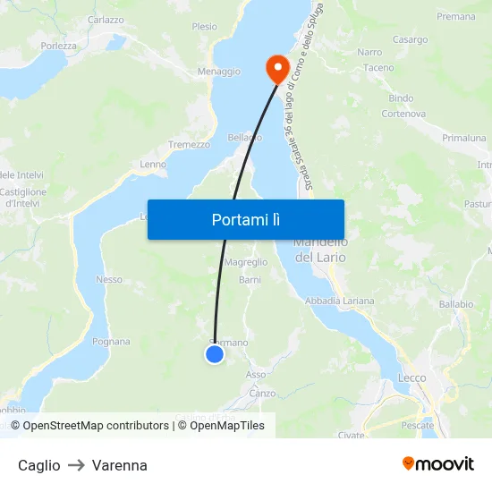 Caglio to Varenna map