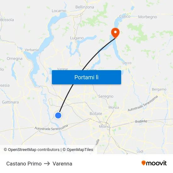 Castano Primo to Varenna map