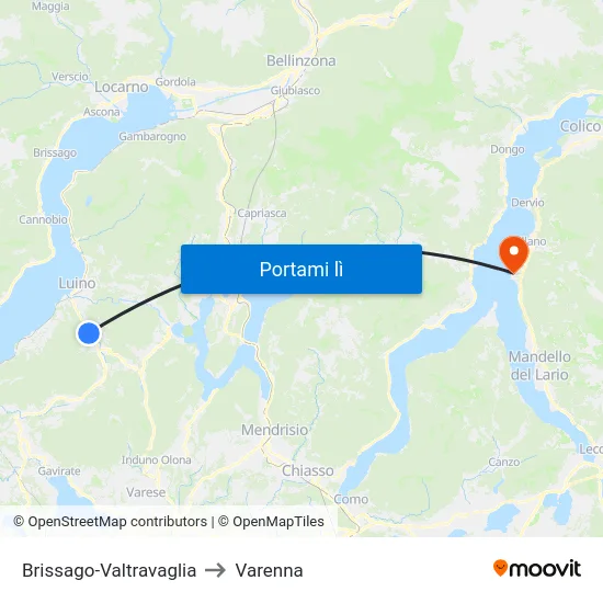 Brissago-Valtravaglia to Varenna map