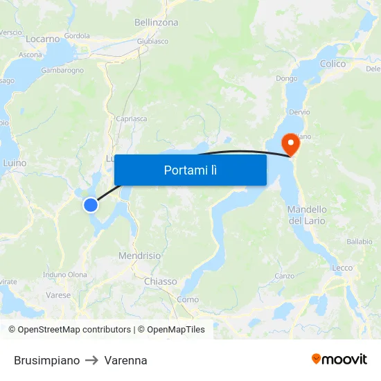 Brusimpiano to Varenna map