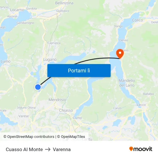 Cuasso Al Monte to Varenna map