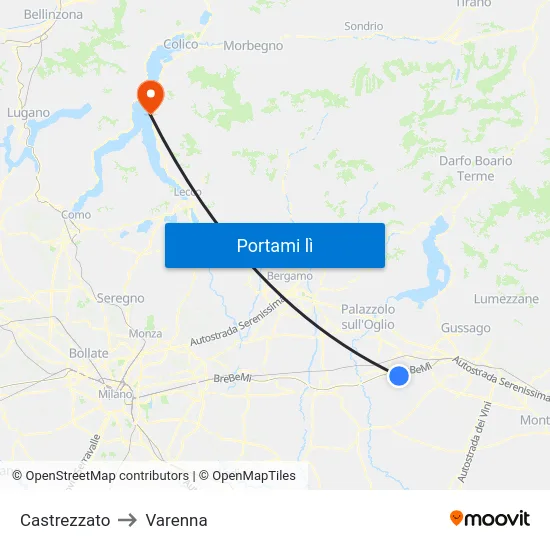 Castrezzato to Varenna map