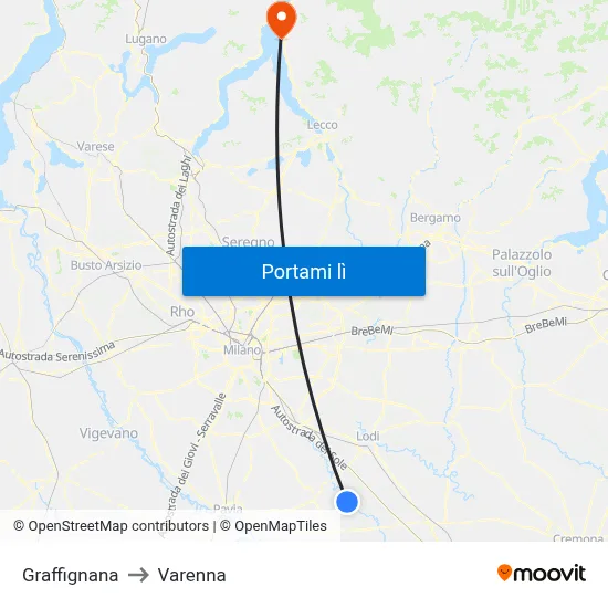 Graffignana to Varenna map