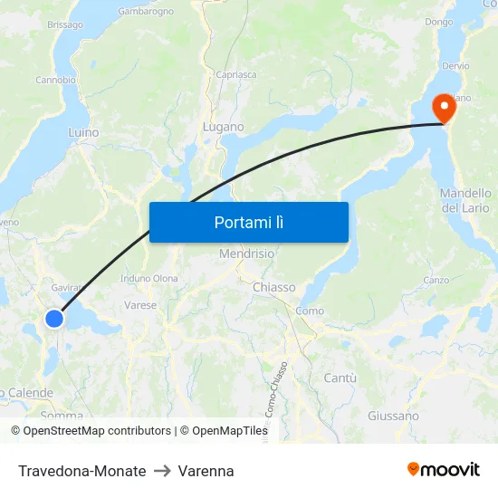 Travedona-Monate to Varenna map
