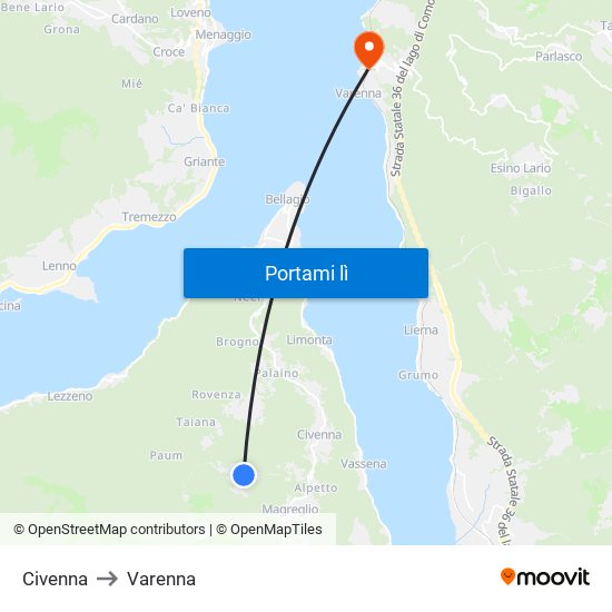 Civenna to Varenna map