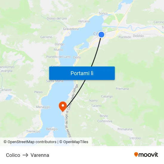 Colico to Varenna map