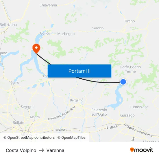 Costa Volpino to Varenna map