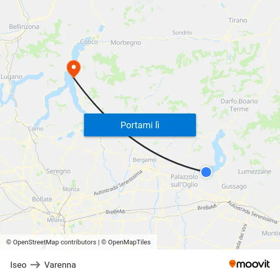 Iseo to Varenna map