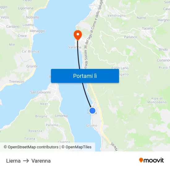 Lierna to Varenna map
