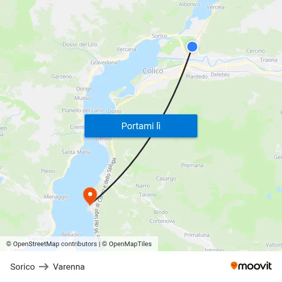 Sorico to Varenna map