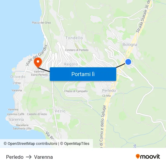 Perledo to Varenna map