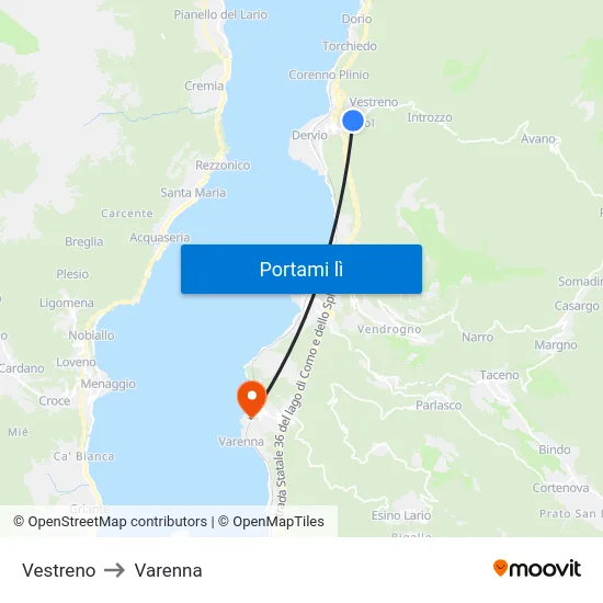 Vestreno to Varenna map