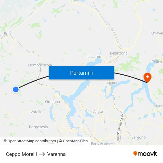 Ceppo Morelli to Varenna map