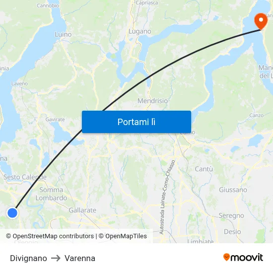 Divignano to Varenna map