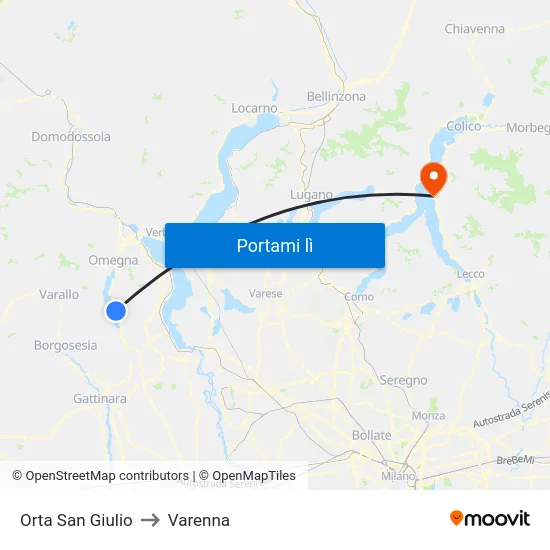Orta San Giulio to Varenna map