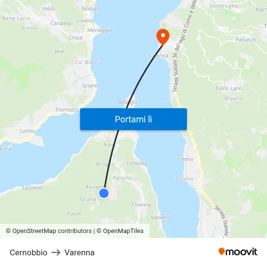 Cernobbio to Varenna map