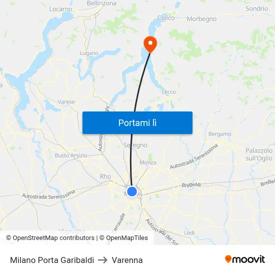 Milano Porta Garibaldi to Varenna map