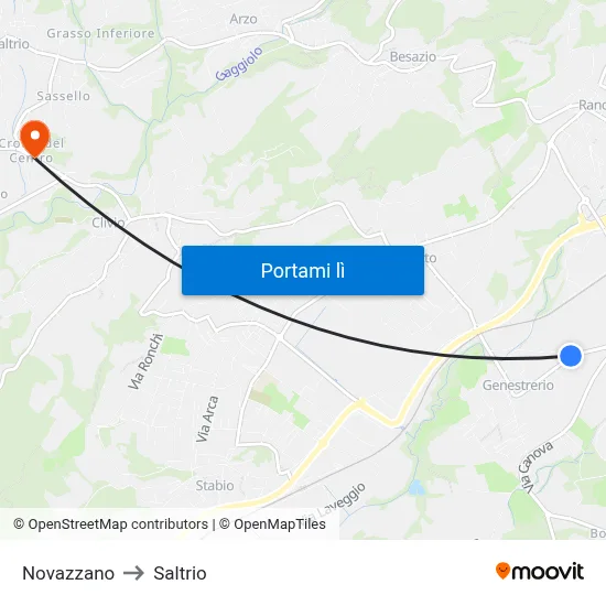 Novazzano to Saltrio map