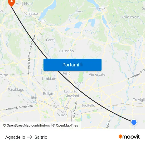 Agnadello to Saltrio map