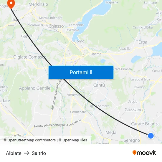 Albiate to Saltrio map