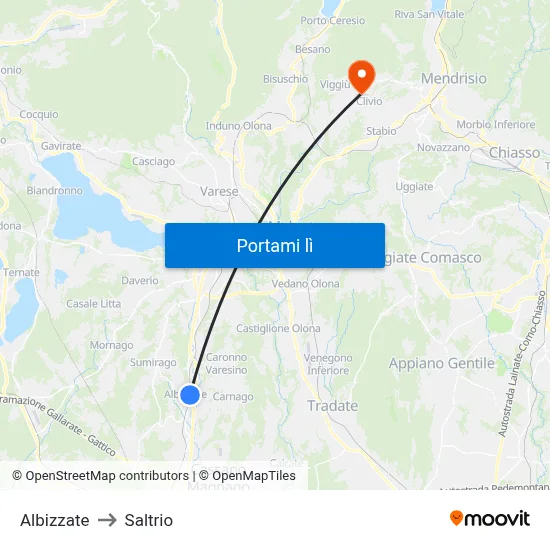 Albizzate to Saltrio map