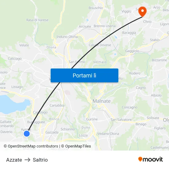 Azzate to Saltrio map