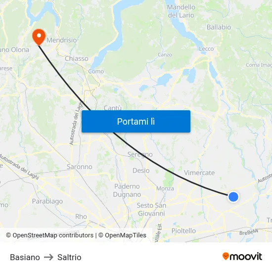 Basiano to Saltrio map