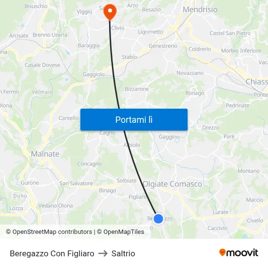 Beregazzo Con Figliaro to Saltrio map