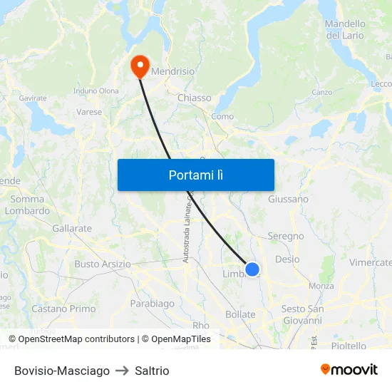 Bovisio-Masciago to Saltrio map